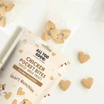All Too Good Chicken Pocket Bites Freeze-Dried Treats Heart Munchies 78g
